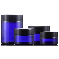 Custom 20g 30g 50g 100g blue cosmetic jar with Aluminum cap in stock glass jar with lid